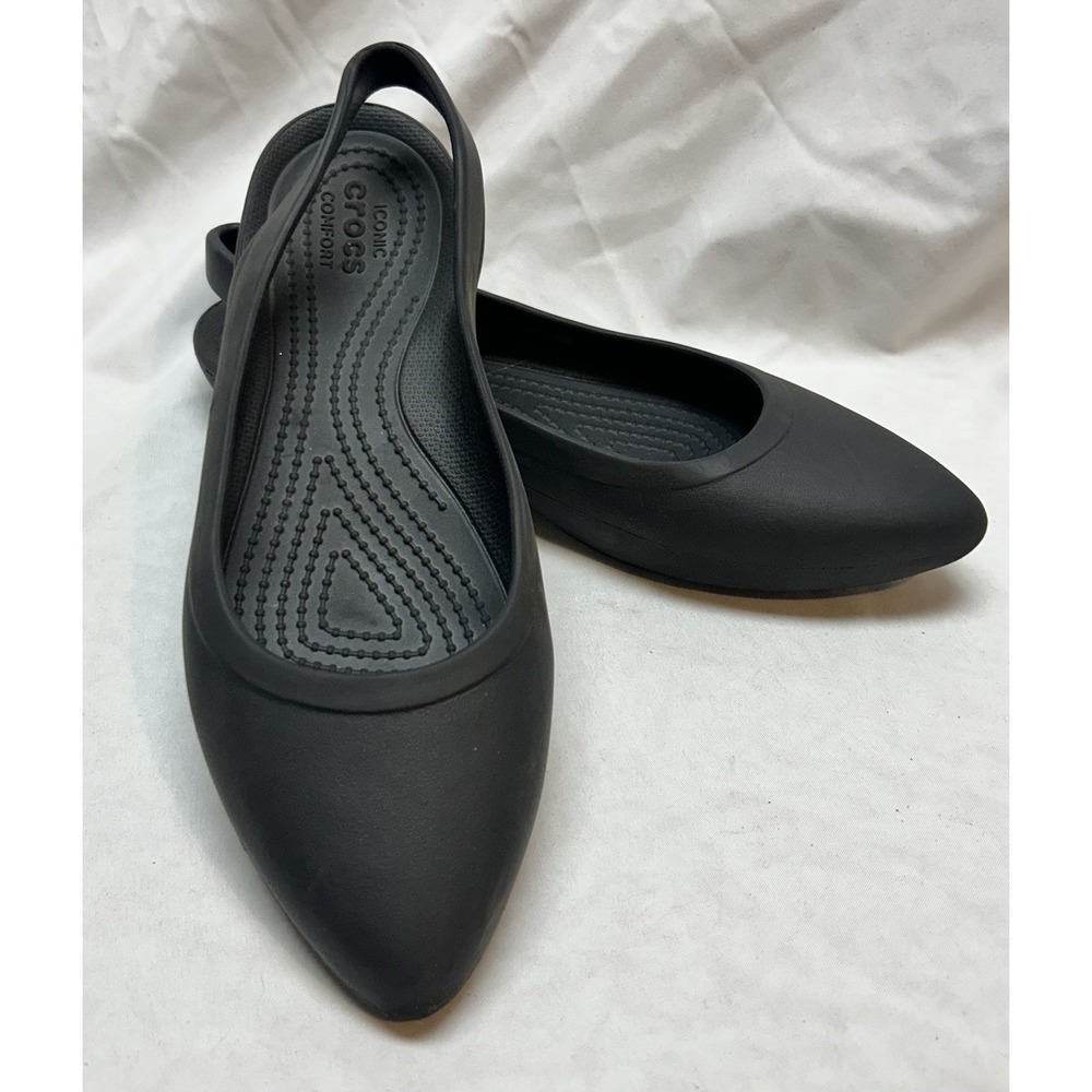 Crocs Eve Slingback Flats Size 7 Black Pointed Toe Ballet Flat